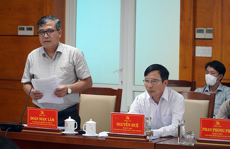 Đồng chí Phó Chủ tịch Thường trực UBND tỉnh Đoàn Ngọc Lâm phát biểu tại buổi làm việc.