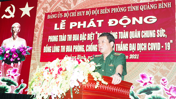 Đại tá Trịnh Thanh Bình, Tỉnh ủy viên, Chỉ huy trưởng BĐBP tỉnh phát biểu tại lễ phát động.