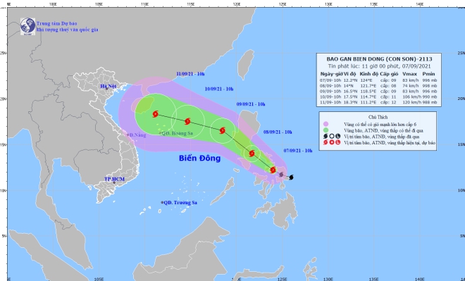 Dự báo đường đi của cơn bão. Ảnh: nchmf.gov.vn