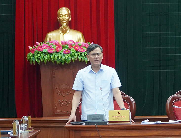 Đồng chí Chủ tịch UBND tỉnh Trần Thắng phát biểu tại buổi làm việc.
