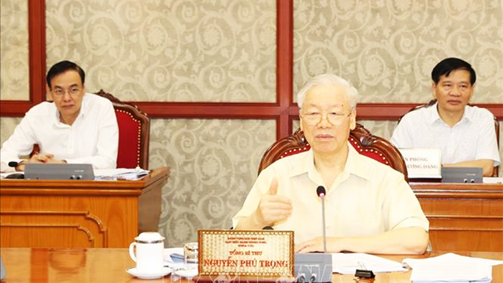 Tổng Bí thư Nguyễn Phú Trọng phát biểu kết luận cuộc họp, sáng 17-9. Ảnh: Trí Dũng/TTXVN