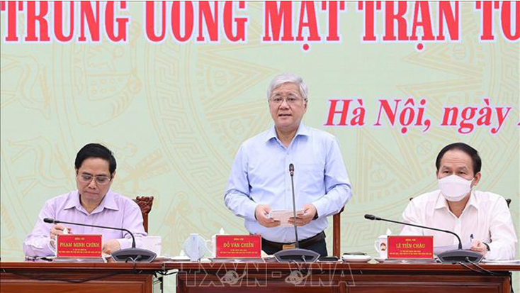 Bí thư Trung ương Đảng, Chủ tịch Ủy ban Trung ương MTTQ Việt Nam Đỗ Văn Chiến phát biểu. Ảnh: Dương Giang/TTXVN