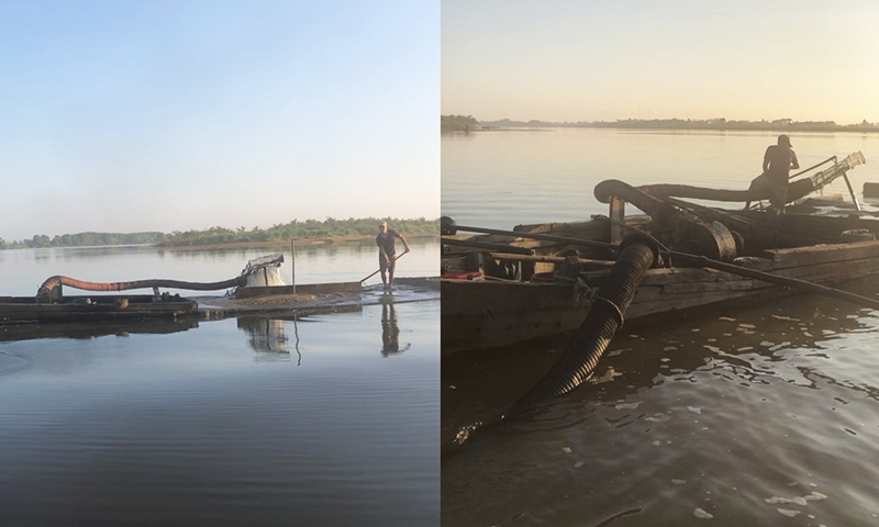 2 thuyền khai thác cát trái phép bị Công an huyện Quảng Ninh bắt quả tang.