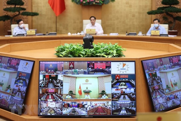 Các địa phương tham dự Phiên họp Chính phủ thường kỳ tháng 9 theo hình thức trực tuyến. (Ảnh: Dương Giang/TTXVN)