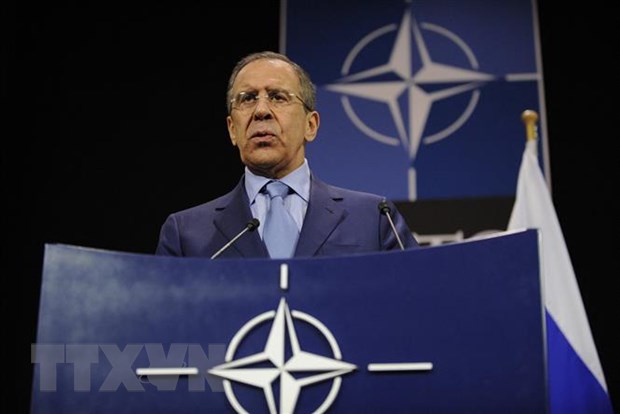  Ngoại trưởng Nga Sergei Lavrov trong cuộc họp báo sau Hội nghị Ngoại trưởng Tổ chức Hiệp ước Bắc Đại Tây Dương (NATO) ở Brussels, Bỉ ngày 23-4-2013. (Ảnh: AFP/TTXVN)