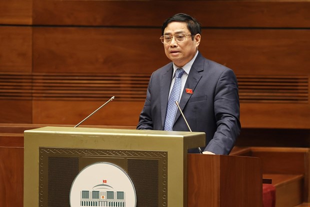 Thủ tướng Phạm Minh Chính phát biểu tại Kỳ họp thứ hai, Quốc hội khóa XV. (Ảnh: TTXVN)