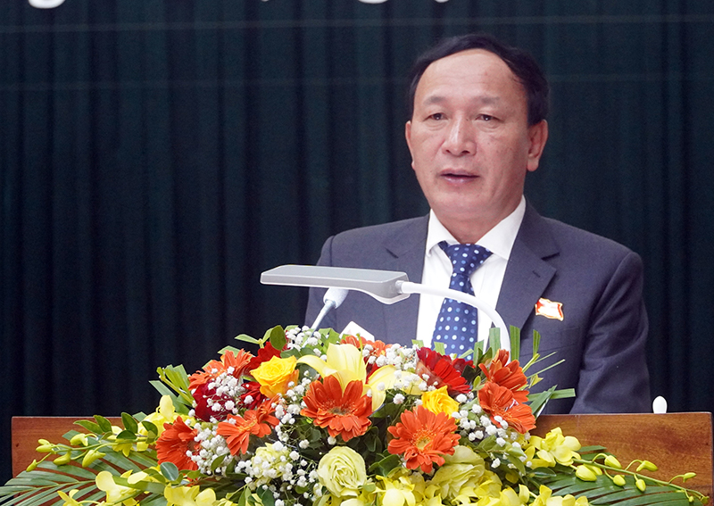 Đồng chí Phó Bí thư Thường trực Tỉnh ủy, Chủ tịch HĐND tỉnh Trần Hải Châu phát biểu tại kỳ họp.
