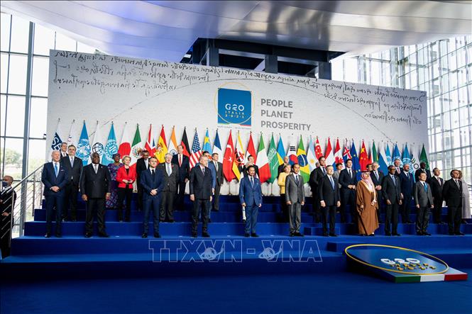 Các đại biểu tham dự Hội nghị thượng đỉnh Nhóm các nền kinh tế phát triển và mới nổi hàng đầu thế giới (G20) tại Rome, Italy, ngày 30-10-2021. Ảnh: AFP/TTXVN