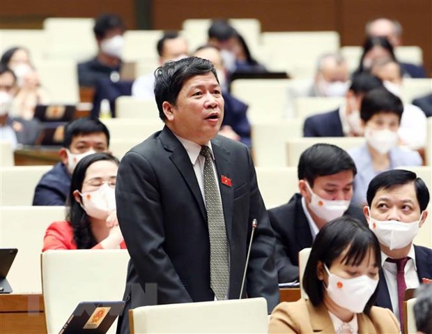 Đại biểu Quốc hội tỉnh Quảng Nam Tạ Văn Hạ đặt câu hỏi chất vấn. (Ảnh: Phạm Kiên/TTXVN)