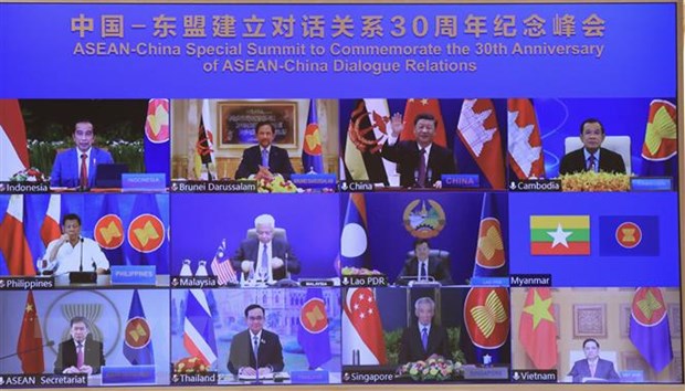 Thủ tướng Phạm Minh Chính dự Hội nghị cấp cao đặc biệt kỷ niệm 30 năm quan hệ ASEAN-Trung Quốc. (Ảnh: Lâm Khánh/TTXVN)