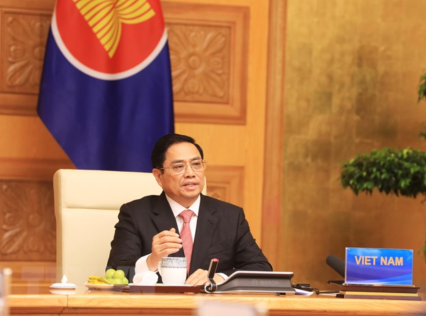 Thủ tướng Chính phủ Phạm Minh Chính phát biểu tại Hội nghị cấp cao đặc biệt kỷ niệm 30 năm quan hệ ASEAN-Trung Quốc. (Ảnh: Lâm Khánh/TTXVN)