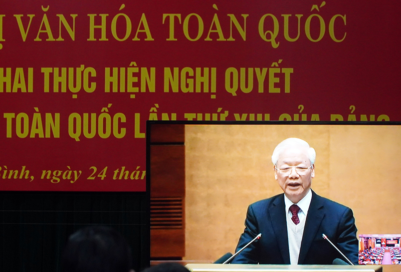 Đồng chí Tổng Bí thư Nguyễn Phú Trọng phát biểu chỉ đạo tại hội nghị. 