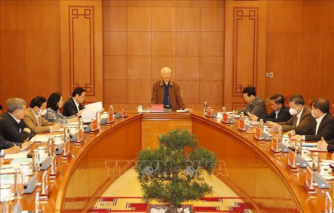 Tổng Bí thư Nguyễn Phú Trọng phát biểu kết luận cuộc họp của Thường trực Ban Chỉ đạo Trung ương về phòng, chống tham nhũng, tiêu cực. Ảnh: Trí Dũng/TTXVN.