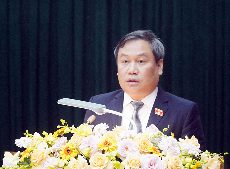 Đồng chí Bí thư Tỉnh ủy, Trưởng đoàn ĐBQH tỉnh Vũ Đại Thắng phát biểu chỉ đạo tại kỳ họp.