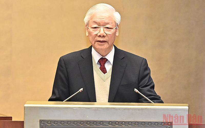 Tổng Bí thư Nguyễn Phú Trọng phát biểu tại Hội nghị. Ảnh: THỦY NGUYÊN