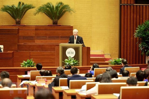 Tổng Bí thư Nguyễn Phú Trọng phát biểu chỉ đạo Hội nghị Đối ngoại toàn quốc triển khai thực hiện Nghị quyết Đại hội lần thứ 13 của Đảng. (Ảnh: Phương Hoa/TTXVN)