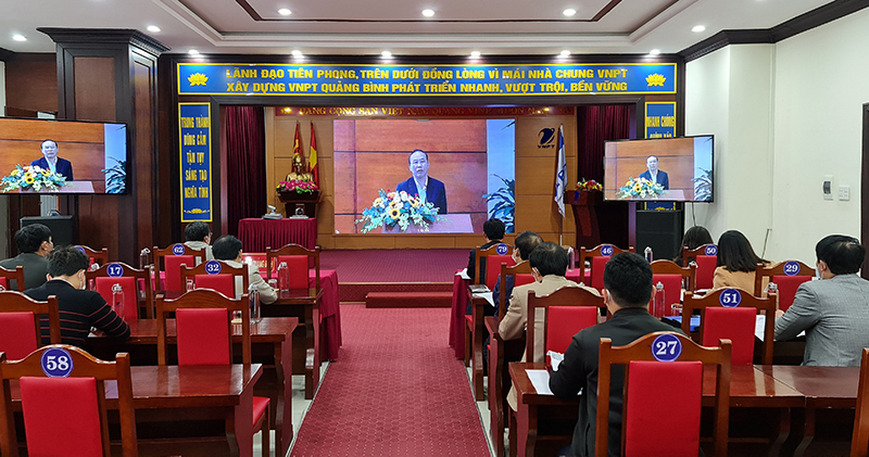 Toàn cảnh hội nghị trực tuyến toàn quốc về chuyển đổi số trong lĩnh vực NN-PTNT tại điểm cầu tỉnh Quảng Bình.