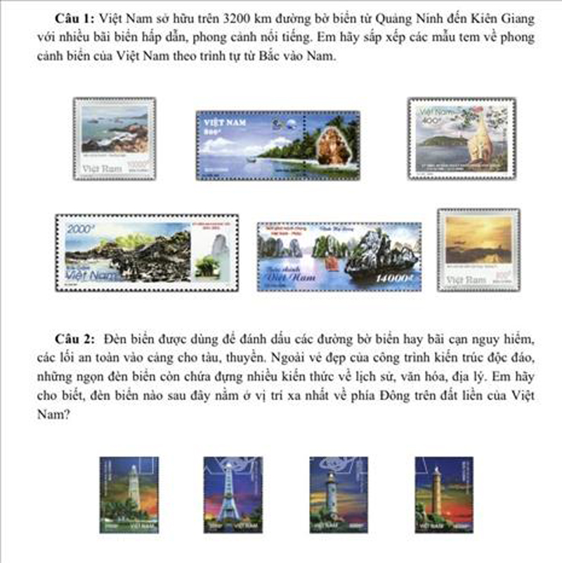 Câu hỏi cuộc thi sưu tập và tìm hiểu tem bưu chính về biển đảo Việt Nam. Ảnh: Minh Huệ/TTXVN phát