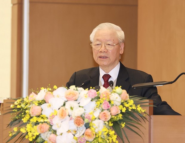 Tổng Bí thư Nguyễn Phú Trọng phát biểu chỉ đạo hội nghị. (Ảnh: Trí Dũng/TTXVN)