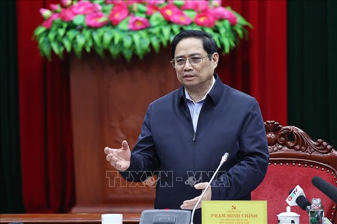  Thủ tướng Phạm Minh Chính phát biểu chỉ đạo tại buổi làm việc với lãnh đạo chủ chốt tỉnh Quảng Bình, ngày 22/12/2021. Ảnh: Dương Giang/TTXVN