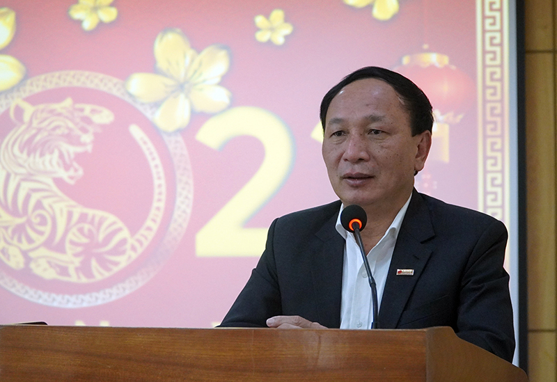 Đồng chí Phó Bí thư Thường trực Tỉnh ủy, Chủ tịchn HĐND tỉnh Trần Hải Châu phát biểu tại buổi gặp mặt