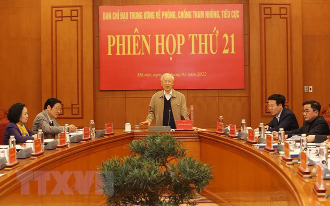 Tổng Bí thư Nguyễn Phú Trọng, Trưởng Ban Chỉ đạo, chủ trì phiên họp. (Ảnh: TTXVN)