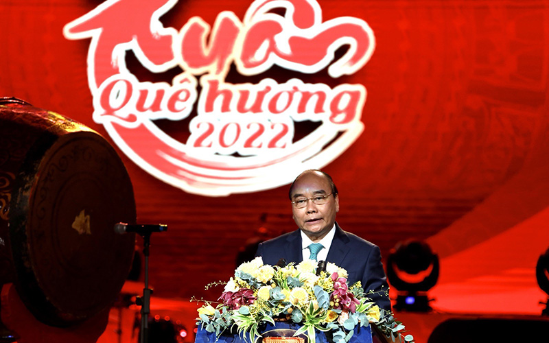 Chủ tịch nước Nguyễn Xuân Phúc đọc diễn văn chúc Tết Nhâm Dần. (Ảnh: TTXVN)