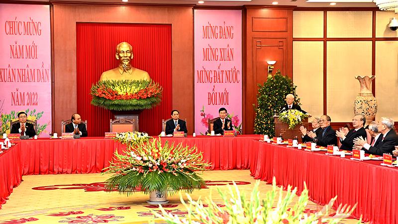 Tổng Bí thư Nguyễn Phú Trọng phát biểu tại buổi gặp mặt. 
