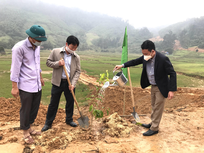 Cán bộ Mặt trận trồng cây xanh tại bản Sắt, xã Trường Sơn (Quảng Ninh).