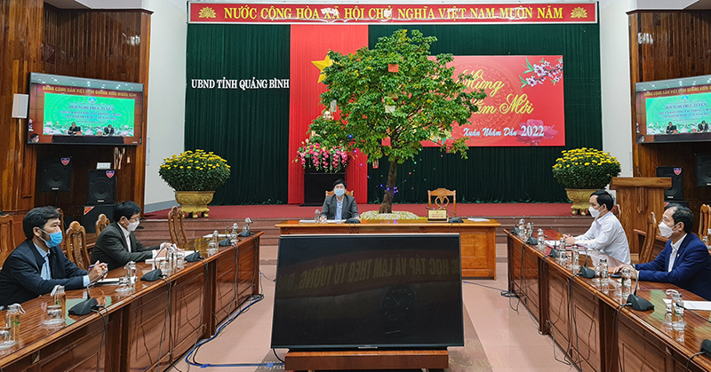 Toàn cảnh hội nghị trực tuyến triển khai công tác phòng, chống dịch bệnh tại điểm cầu tỉnh Quảng Bình.