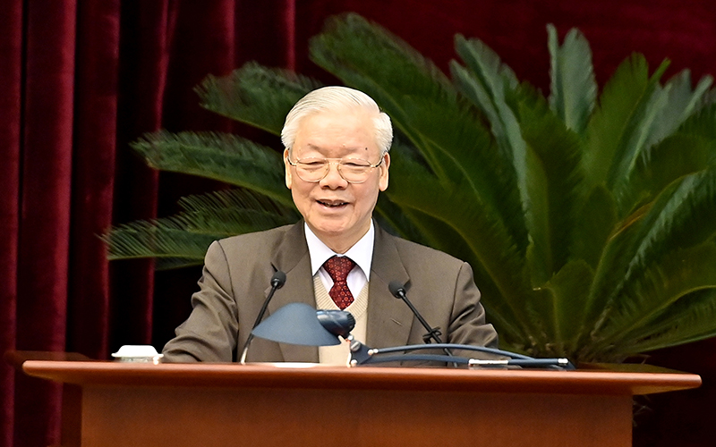 Tổng Bí thư Nguyễn Phú Trọng phát biểu ý kiến tại Hội nghị. (Ảnh: ĐĂNG KHOA)