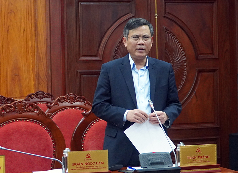 Đồng chí Trần Thắng, Phó Bí thư Tỉnh ủy, Chủ tịch UBND tỉnh phát biểu tại buổi họp