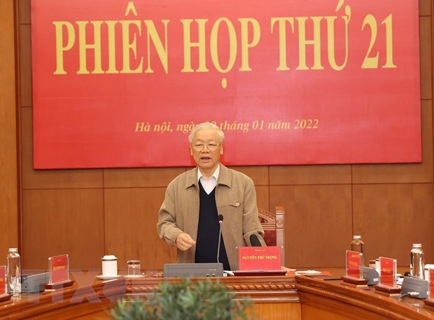 Tổng Bí thư Nguyễn Phú Trọng phát biểu kết luận Phiên họp thứ 21 của Ban Chỉ đạo Trung ương về phòng, chống tham nhũng, tiêu cực. (Ảnh: Trí Dũng/TTXVN)