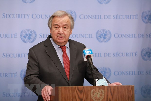 Tổng Thư ký Liên hợp quốc Antonio Guterres phát biểu tại trụ sở Liên hợp quốc ở New York, Mỹ. (Ảnh: THX/TTXVN)