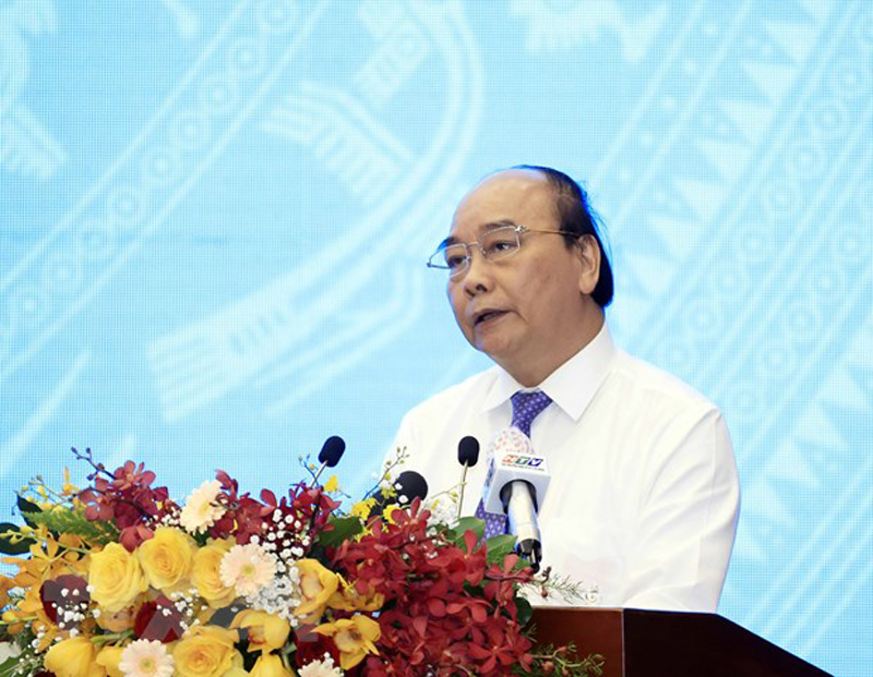 Ủy viên Bộ Chính trị, Chủ tịch nước, Trưởng ban chỉ đạo Nguyễn Xuân Phúc phát biểu tại hội thảo. (Ảnh: Thống Nhất/TTXVN)