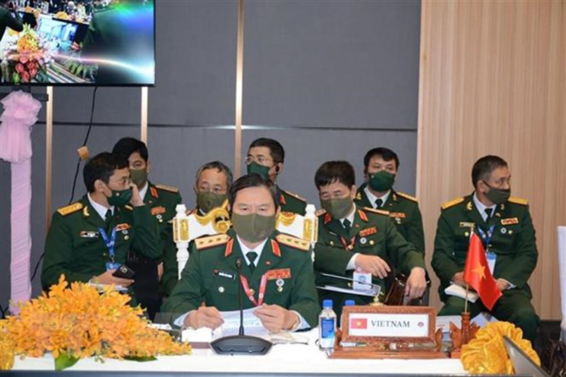 Phái đoàn quân sự cấp cao Việt Nam dự Hội nghị ACDFM-19. (Ảnh: Trần Long/TTXVN)
