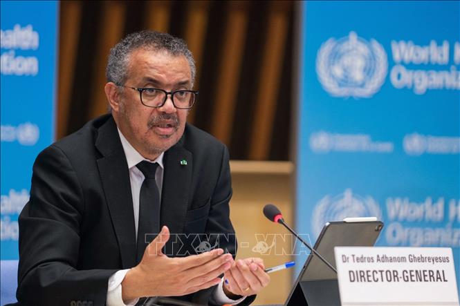 Tổng Giám đốc Tổ chức Y tế thế giới (WHO) Tedros Adhanom Ghebreyesus tại cuộc họp báo ở Geneva, Thụy Sĩ. Ảnh tư liệu: AFP/TTXVN