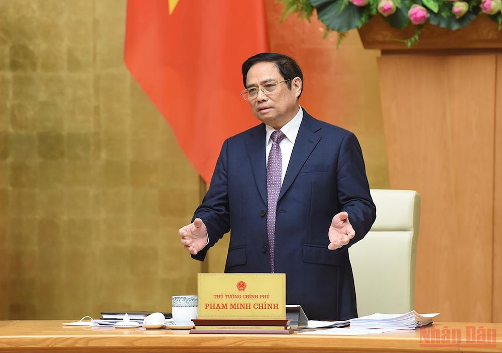   Thủ tướng Phạm Minh Chính phát biểu ý kiến tại phiên họp. (Ảnh: TRẦN HẢI)