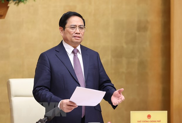 Thủ tướng Phạm Minh Chính kết luận Phiên họp Chính phủ thường kỳ tháng 3. (Ảnh: Dương Giang/TTXVN)