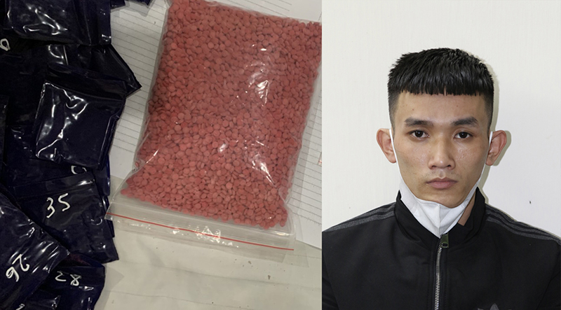 Đối tượng Thân Trọng Ba cùng hơn 8.000 viên ma túy tổng hợp dạng hồng phiến bị bắt giữ
