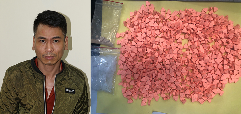 Đối tượng Nguyễn Hữu Quang hơn 900 viên ma túy tổng hợp dạng thuốc lắc và ma túy tổng hợp loại Ketamine bị bắt giữ