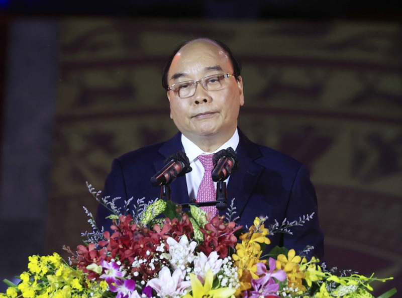 Chủ tịch nước Nguyễn Xuân Phúc phát biểu tại lễ khánh thành Đền thờ Vua Hùng tại Cần Thơ. Ảnh: Thống Nhất – TTXVN