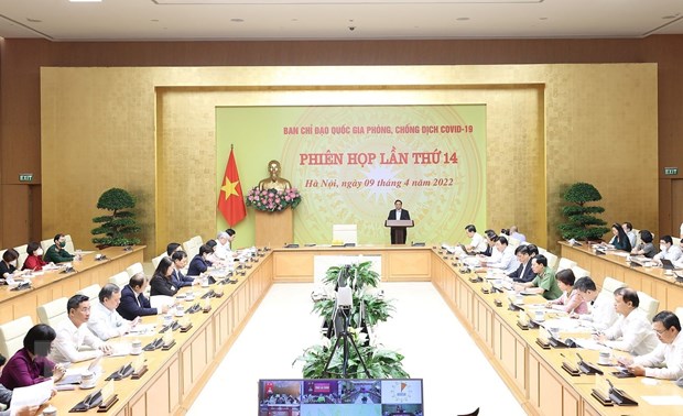 Thủ tướng Phạm Minh Chính chủ trì phiên họp lần thứ 14 Ban Chỉ đạo quốc gia phòng, chống dịch COVID-19. (Ảnh: Dương Giang/TTXVN)