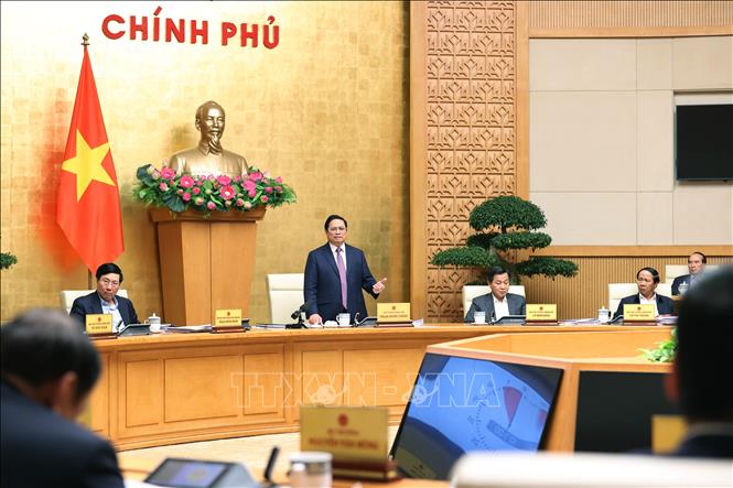Thủ tướng Phạm Minh Chính kết luận Phiên họp Chính phủ thường kỳ tháng 3. Ảnh: Dương Giang/TTXVN
