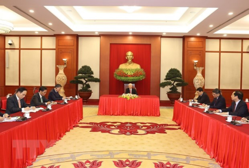  Tổng Bí thư Nguyễn Phú Trọng điện đàm với Thủ tướng Ấn Độ Narendra Modi. (Ảnh: TTXVN)