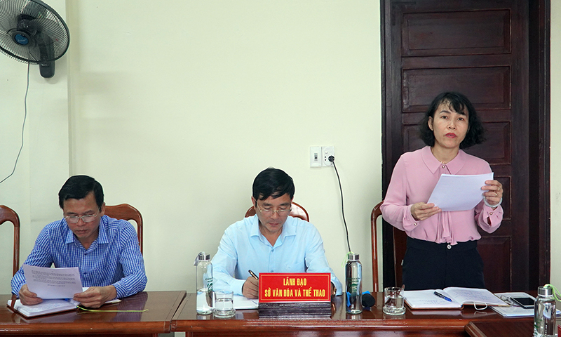 Đồng chí Nguyễn Thị Bích Thủy, Giám đốc Sở VH và TT phát biểu tại buổi làm việc