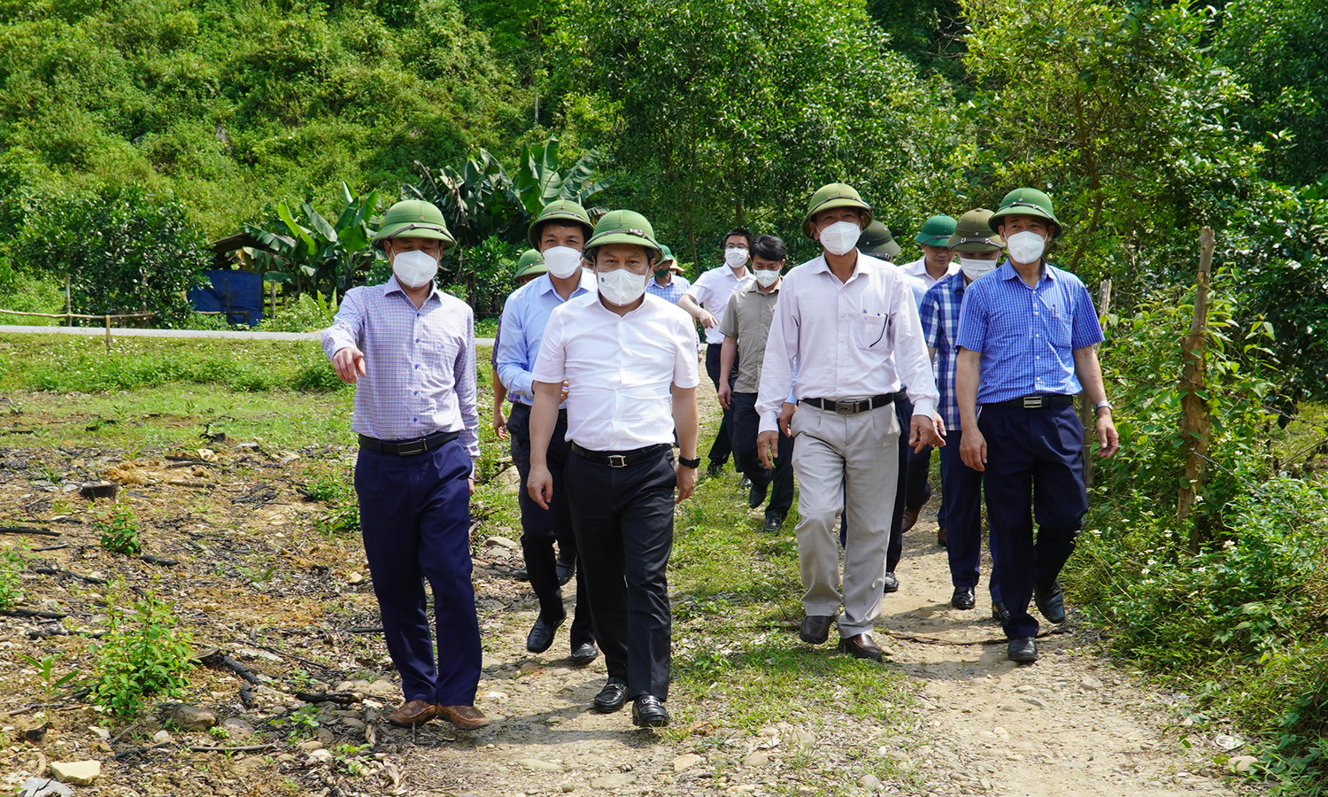 Đồng chí Bí thư Tỉnh ủy và đoàn công tác thăm mô hình cây ăn quả tại xã Kim Hóa