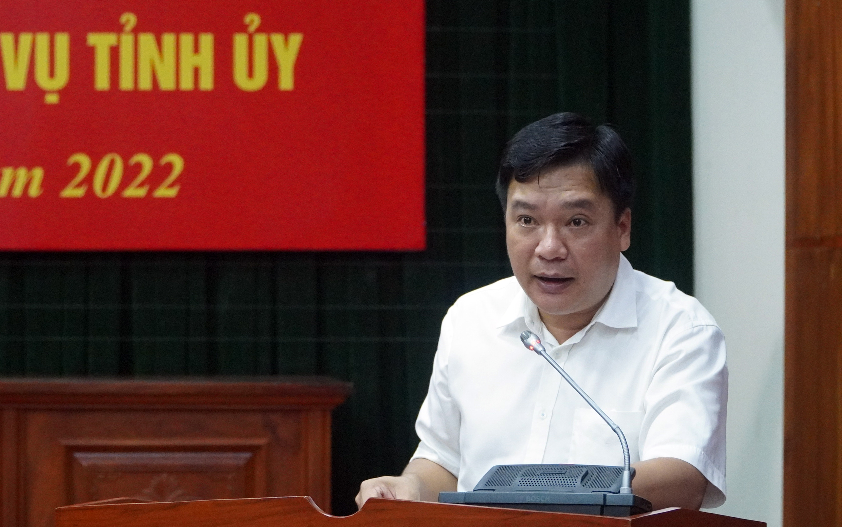 Đồng chí Phó trưởng ban Nội chính Tỉnh ủy Nguyễn Thanh Long trình bày báo cáo