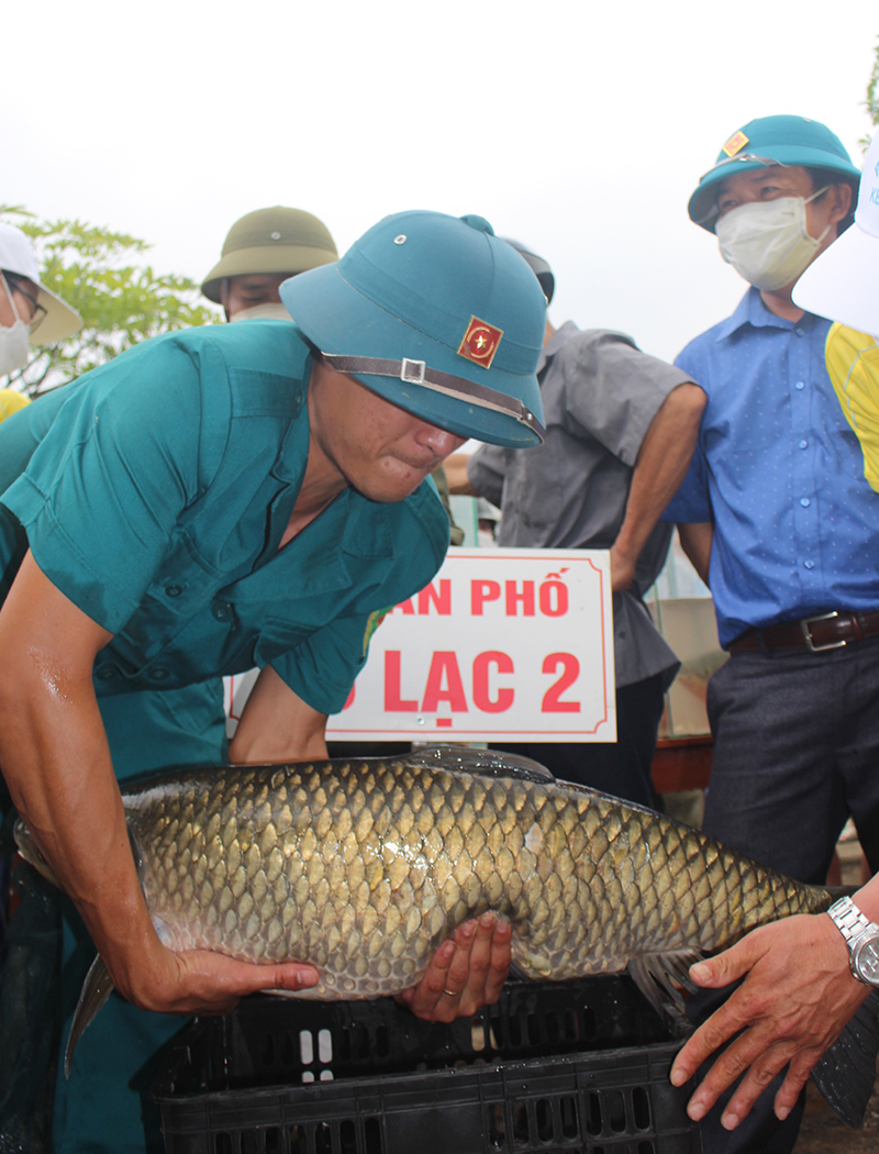  Cá trắm của đội Cù Lạc 2 (thị trấn Phong Nha) có cân nặng 10,4 kg, đạt giải to, đẹp nhất hội thi.