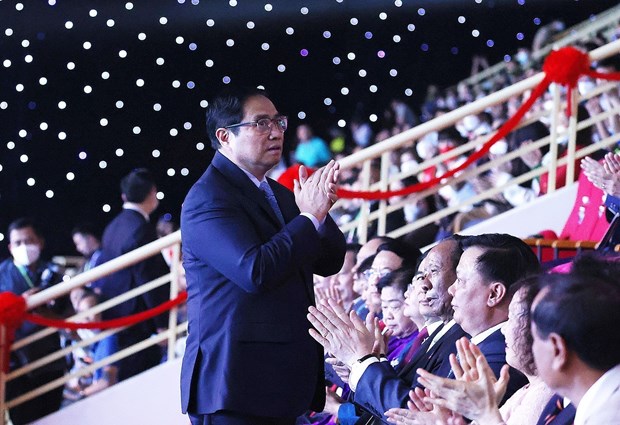 Thủ tướng Phạm Minh Chính dự lễ bế mạc Đại hội thể thao Đông Nam Á lần thứ 31. (Ảnh: Dương Giang/TTXVN )